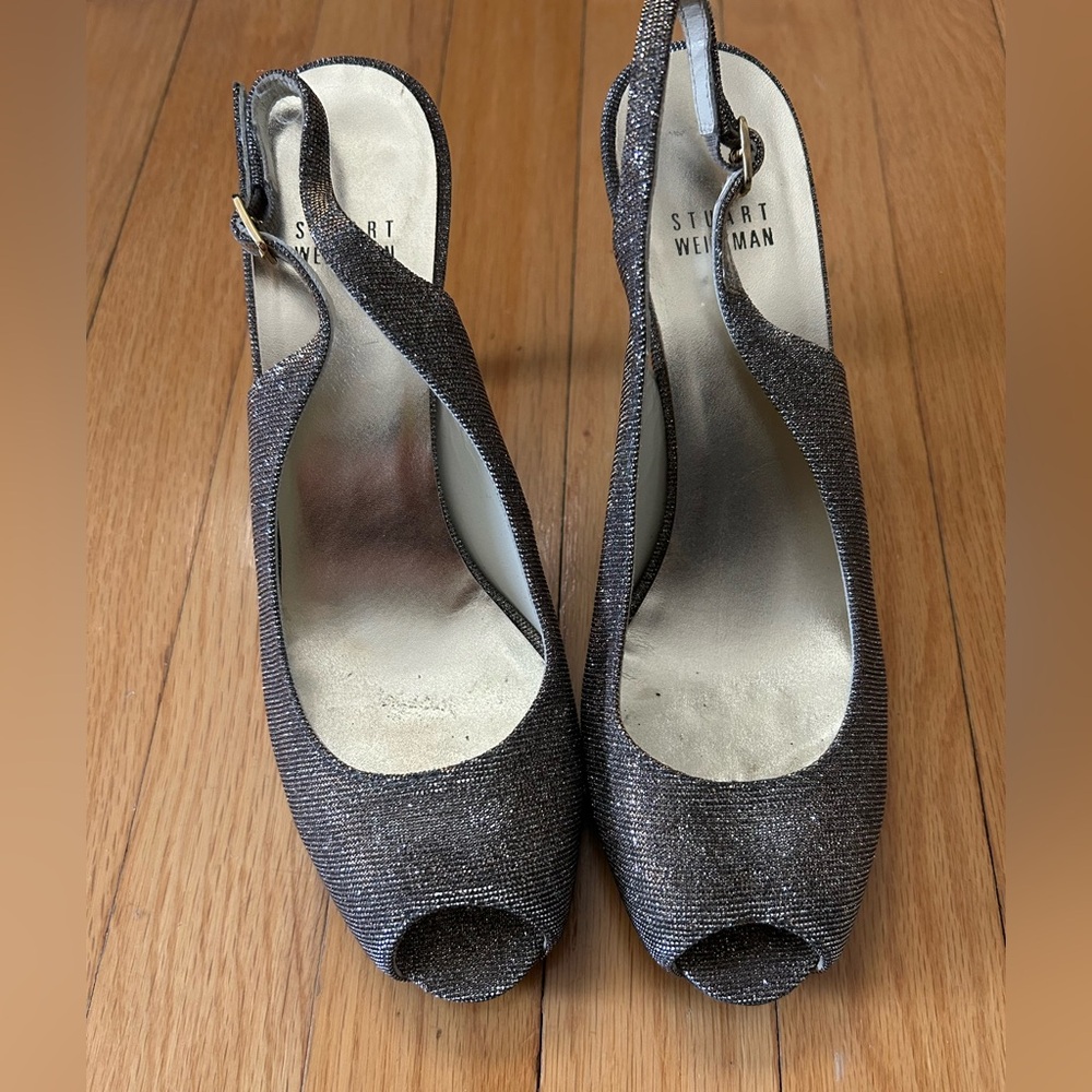Stuart Weitzman Glittery Peep Toe Heels 7.5